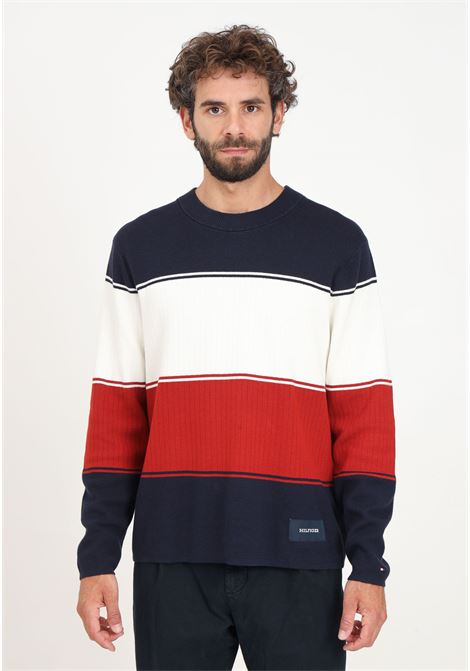 Men's blue, white and red color block crew neck sweater TOMMY HILFIGER | MW0MW356510GY0GY